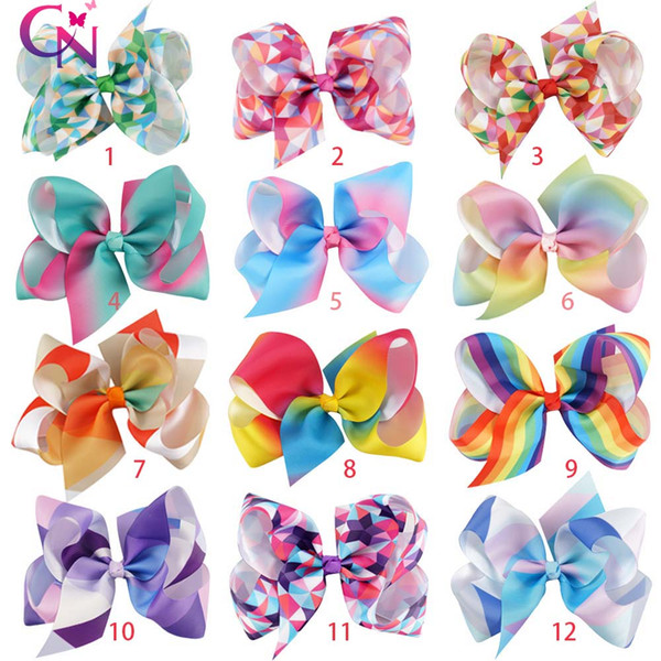 Boutique 5 INCH Pageant Rainbow Gradual Color Knotted Hair Bow Bowknot Hair Clip For Kid Baby Children Girl