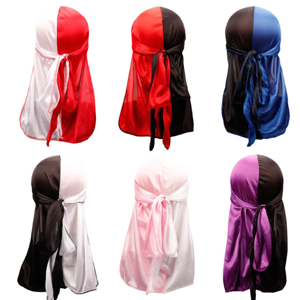 Headwear Double Colors Durags Hats For Women Soft Silk Bandana Headband Knotted Patchwork Turban Headbands Hair Accessories