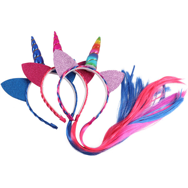 Baby Girls Kid Fashion Unicorn Hair Band With Hair Extension Cat Ear Headband For Cosplay Wholesale