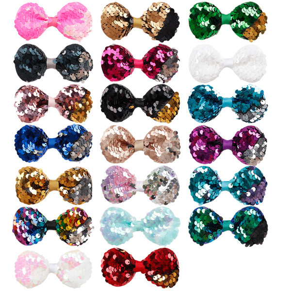 20 Colors Cute 3 inch Girls Embroidered Sequin Hair Bows With Alligator Clips For Kids Colorful Hairpins Bling Hair Accessories