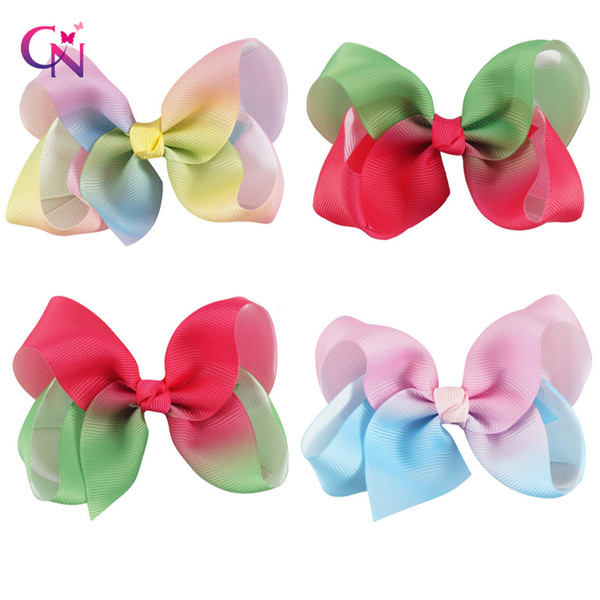 4 Inch Jojo Rainbow Small Watermelon Bestie Hair Bows Pink& Blue Ombre Hair Clips For Kid Girl