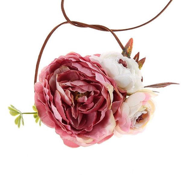 6 Colors Bohemia Style Tieback Layered Artificial Big Peony Flower Elastic Headbands For Kids Baby Hair Accessories KIDOCHEESE