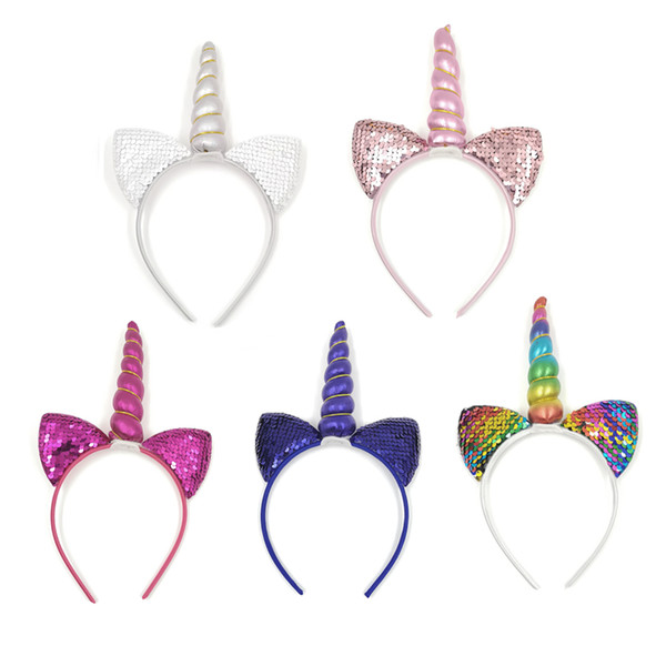 Unicorn Horn giltter Headband Sequin Bunny Ears Hair Band Mesh Bowknot Headband for Kids Unicorn Birthday Party Decoration