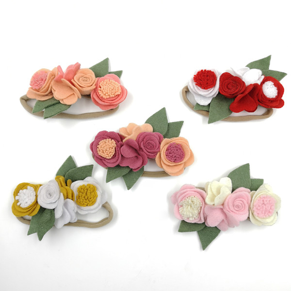 5 Colors Fashion Nylon Chiffon Non-woven Flower Elastic Headbands with Rhinestones For Newborn Kids Girls Baby Headband Hair Accessories