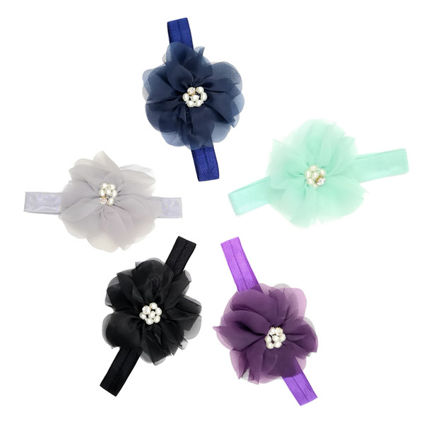 3 Colors Solid Color elastic Soft Stretch chiffon flower Headbands For Kids Girls Women Baby Headband