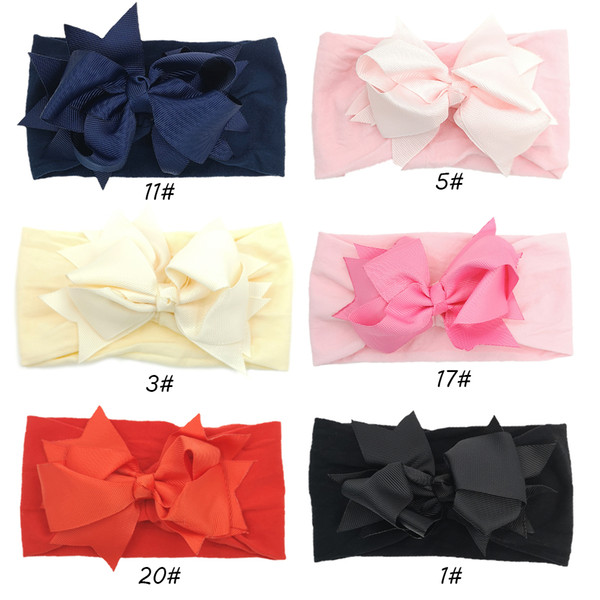 12pcs/lot 6Colors Grosgrain Ribbon Bow Nylon Headband Baby Girls Elastic Hair Bow Solid Turban Headwrap Hair Accessories Kidocheese