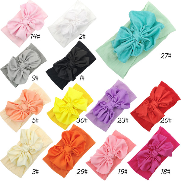 26pcs/lot 13Colors Grosgrain Ribbon Bow Nylon Headband Baby Elastic Hair Bow Solid Turban Head Wrap Hair Accessories Kidocheese