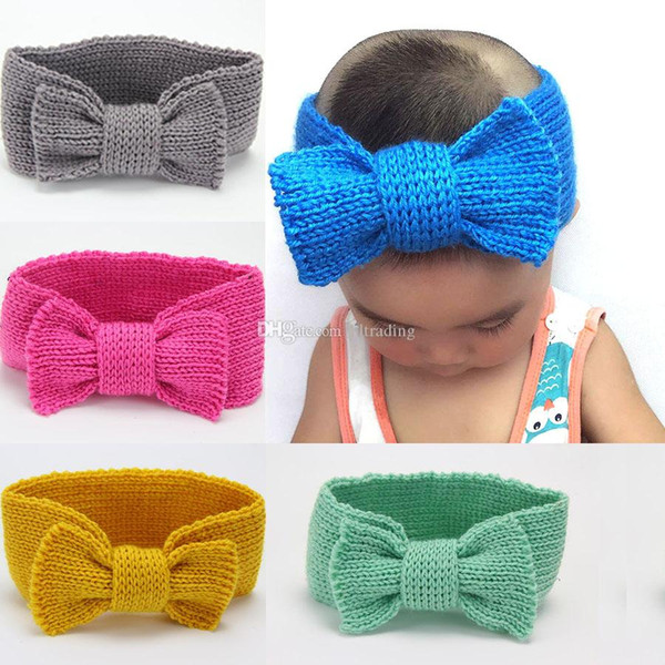 Winter Warm Baby Turban Knitted wool Headbands Fashion Crochet Big Bow Headwear Girls Hair Accessories Newborn infant Headwrap C5713