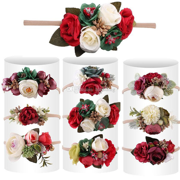 Baby girls Camellia Headbands Kids Artificial flower hair band Photography props Headwear Boutique Newborn hair accessories wreath C5697