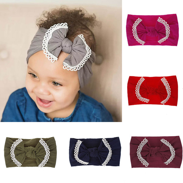 Baby girls Knot Headbands Kids Bow lace hair band Children Headwear Boutique Newborn hair accessories 42 colors Turban C5689