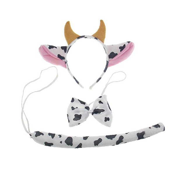 3PCS Child Adult Animal Fox Cow Ears Headband Tail Set Birthday Party Post Halloween Costume