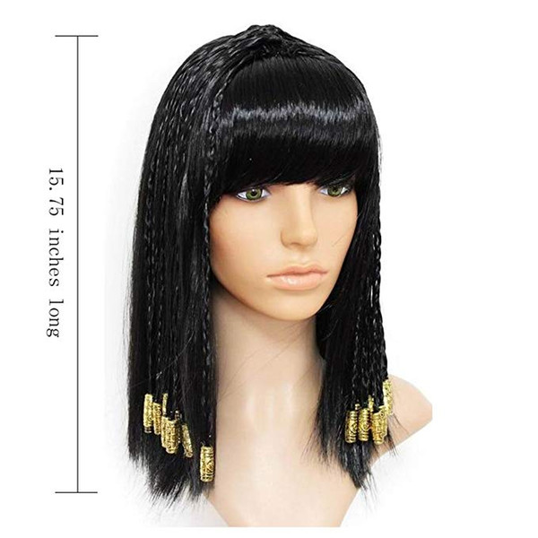 Women Girls Egyptian Queen Wigs Black Wig with Braids Fringe Costume Accessories Cosplay Halloween Costume Accessories