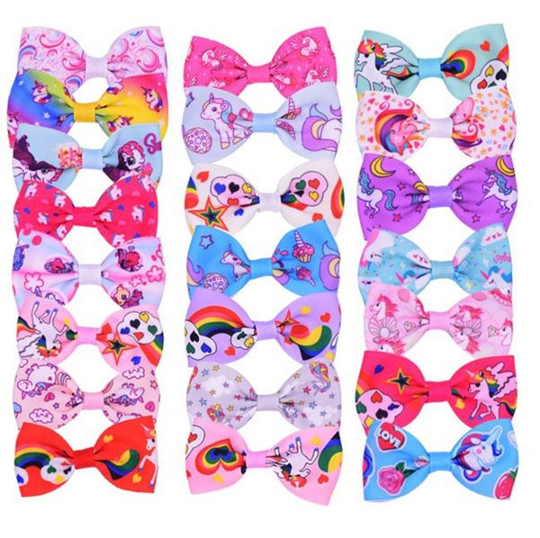 22 Styles Baby Girls Unicorn Hair Bow Cartoon Bowknot Barrettes Childrend Rainbow Bowknot Hairpins Headwear Kids Party Hair Accessories Z11