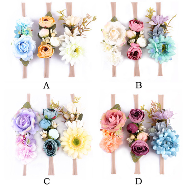 Baby Bohemia Headband Artificial Flowers Nylon Headbands 12 styles Baby Girl Hair Bows Beach Holiday Hair accessories 3pcs/lot
