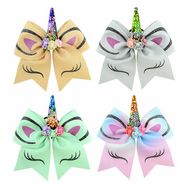 10pcs/lot 7 inches European and American style explosion children's unicorn hair ring horns bronzing sequin bow hair accessories