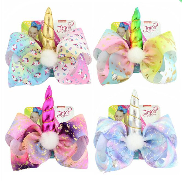 5pcs/lot European and American style JOJO girl headdress rainbow stars love unicorn 8 inch bow hairpin children hair accessories