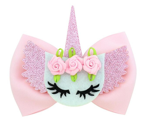 20pcs/lot European and American style girls smile face polyester rose headdress unicorn bow hairpin children hair accessories