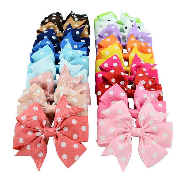 20 Colors New Baby Girls Hairpins Hair Clips Grosgrain Ribbon Polka Dot Bows With Clips Hair Accessories Baby Bow Barrette Headwear KJW121