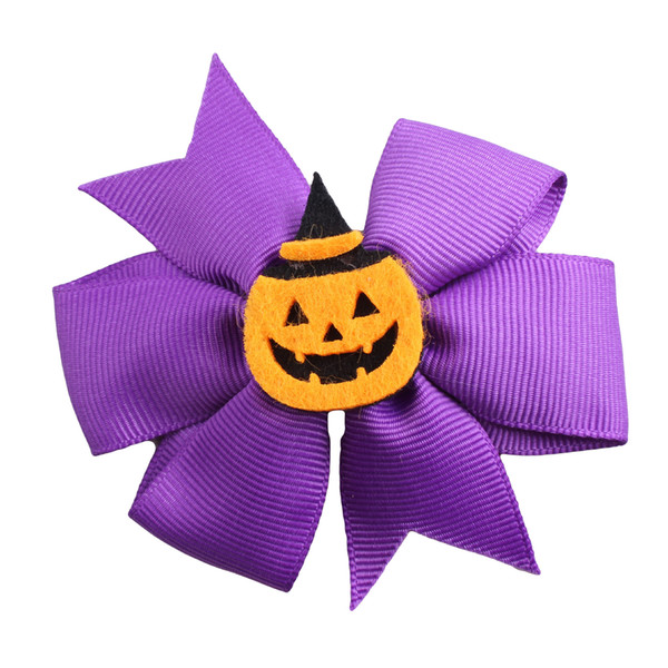 3 inches 10 colors Kids Christmas Halloween Bow Hairpin baby girls pumpkin demon printing Hair Accessories cartoon kids Bow Barrettes KJH89