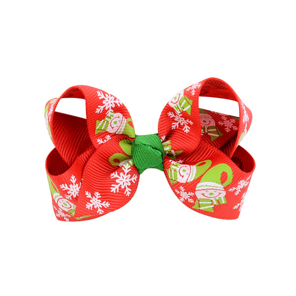 Kids Hair Clips Ribbed Print Ribbons Christmas Bows Children's Headdresses Hair Accessories Snowflakes Print Baby Girl Hair Bows