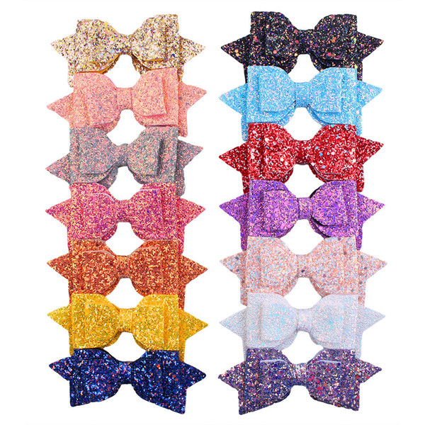 Europe and America Kids Hair Clips 5 Inch Dovetail Bow Baby Headwear 14 Colors Gree Sequin Girl Jewelry WRT89