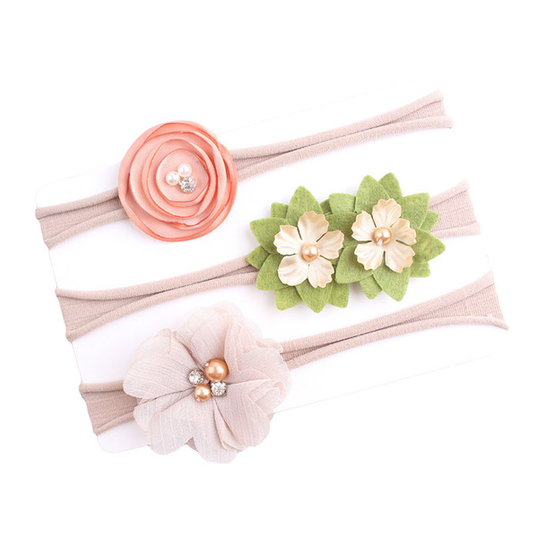 Children's Hair Accessories Headband Kids hair bowsThree-piece Set Simulation Flower Headband Baby Stretch Nylon Hair Lead Flower Suit KJH89
