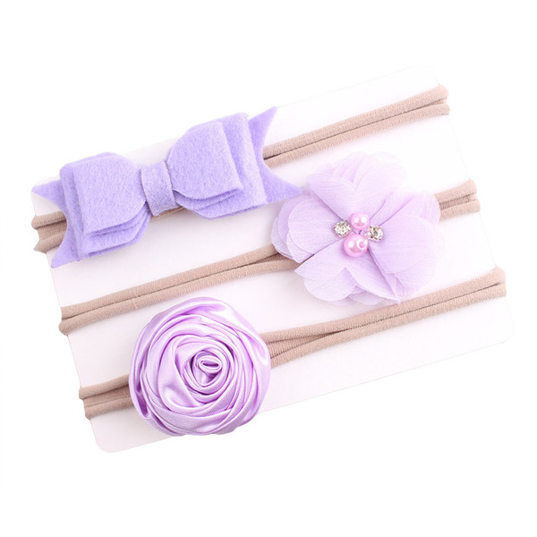 Children's Hair Accessories Chiffon Hair Band Baby Girl Headband Hair Clipper Bow Butterfly Rose Flower Three-piece Kids Baby Headband HJK96