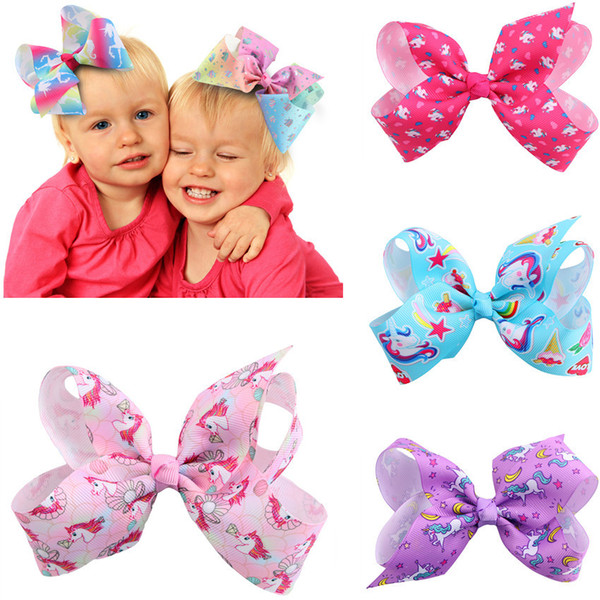 20 colors handmade Hairpin Baby bow Barrettes Bowknot Hairpins Kids Infants Hair Accessories Ribbed Unicorn Girl JOJO Bow Card HJG28