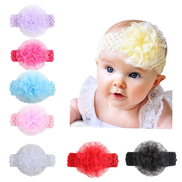 Fashion hot baby hair band Chiffon flower lace stretch children's Headwear Baby girl and boy hair accessories kids headband 8color wholesale