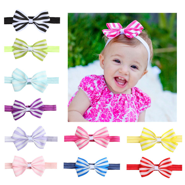 10 ColorS Creative Children's Striped Bow Hair Accessories Baby Handmade Hair Accessories Hair Band Solid Color Cloth kids Headband LKJ89