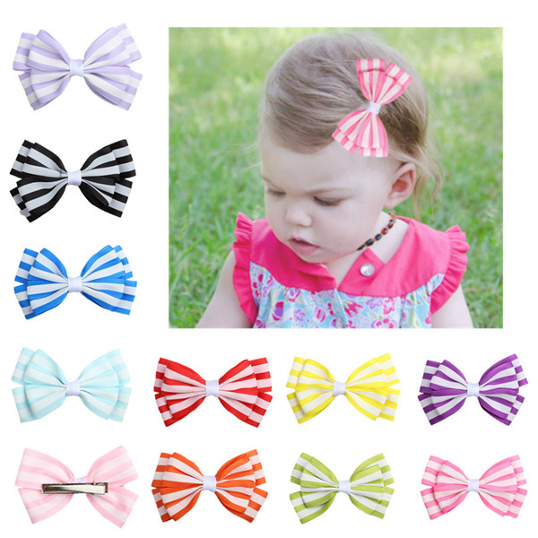 11 Colors Striped Children's Hairpin Bow Side Clips Baby Girls Creative Headwear Wish New Alligator Clip Bow Baby Kids Hairpin LK402