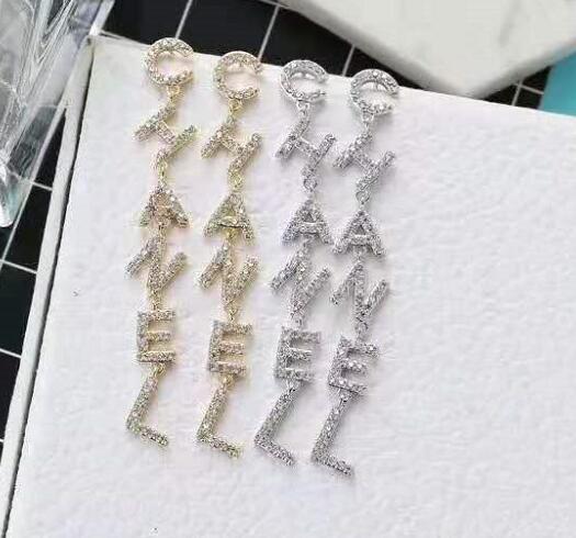 New Bling Bling Designer Full Rhinestone Letter Tassel Earrings For Women Fashion Asymmetric Stud Earring Jewelry Gifts