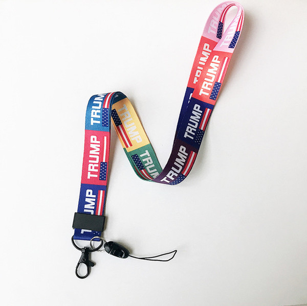 Trump 2020 Lanyard Keys Holder Straps US Flag Striped Print Cellphone Lanyard ID Card Neck Strings Key Chains Chest Strap key ring new D3301