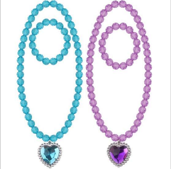 4 Colors kids necklace sets accessory Multi beads love heart pendant necklace and charms bracelet kids girl acryl Jewelry gift