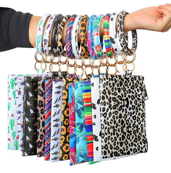 PU Bracelet Keychain Leather Wrist Key Ring Handbag Leopard Bracelets Pendant Purse Lady Clutch Bag Hand Carry Bags Phone Case GGA3065