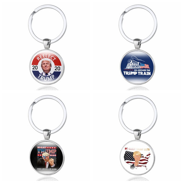 Trump 2020 Keychain Time Gem Flag Key Chain Metal REELECT Trump Pendant Key Ring Gift Key Holder Jewelry 6STYLES GGA2669