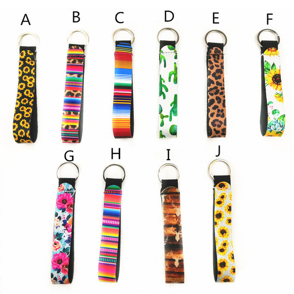 Floral Printing Key Chain Diving Material Keychains Long Strip Leopard Lanyard Key Ring sunflower Neoprene Eco Friendly Pendant