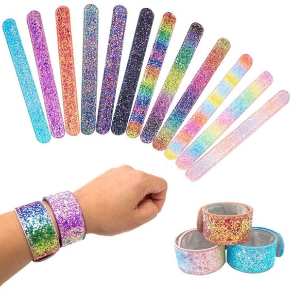 Magic Paillette Bracelets Kids Sequin Reversible Glitter Slap Bracelets Charms Wristband for Kids Grownups Girls Boys Xmas Gifts 18 Colors