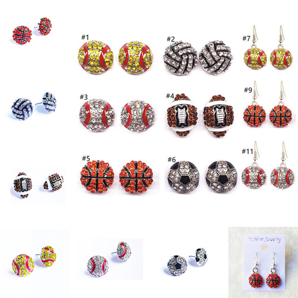 Fashion Sports Diamond Ladies Softball Earrings/Eardrop Kids Jewelry Backetball Rugby Decorate Ear Accessories for Girls Gifts E3310