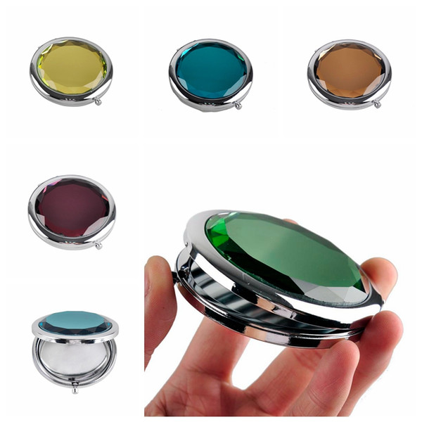 Crystal Cosmetic Mirror Magnifying Make Up Compact Mirror Metal Pocket Mirror Wedding Gift customize logo is ok