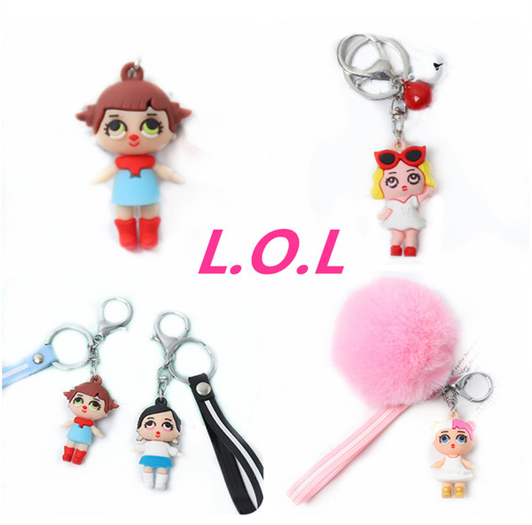 28style metal pvc Keychain Soft Fur Ball Lovely Soft Lining Key Chains Ball cartoon doll Plush Keychain Car Keyring Bag Earrings Accessories