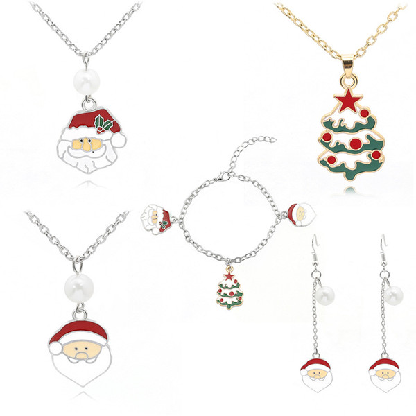 2019 European and American Christmas Series Children's Jewelry Santa Claus Christmas Tree Necklace Bracelet Earrings Wild 5 Piece Set P046