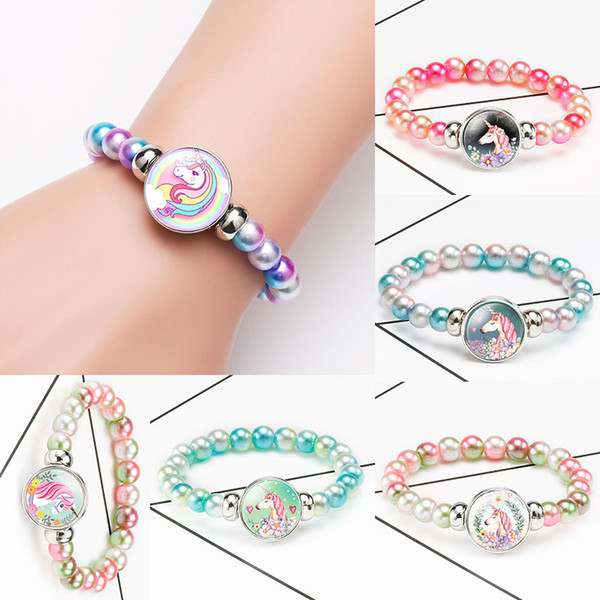 Girl Unicorn Bracelets String Wristband Jewelry Colorful Stone Bracelet Children Accessories Birthday Party Favors Supplies for Kids M613