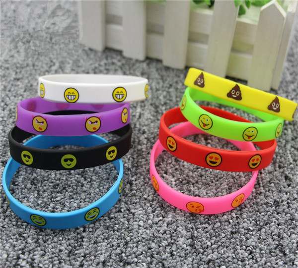 Emoji wristbands 8 colors Emoticon slicone bracelets cute printing wristbands kids toys promotion gifts 20.2x1.2cm Children bracelets