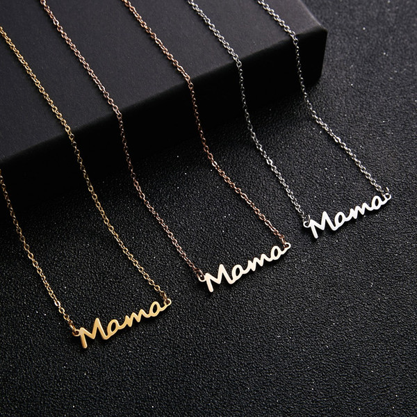 Necklace Mama Letters Stainless Steel Mom Baby Lockbone Chain Pendant Necklace Female Necklace Jewelry Mother's Day Gift