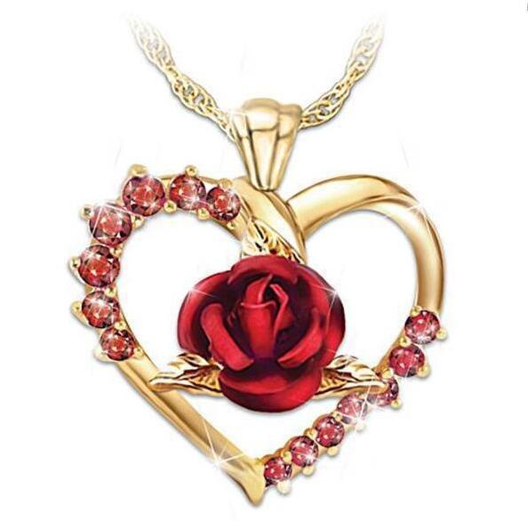 Rose Necklace Hollowed-out Diamond Pendant Heart Shaped Crystal Necklaces Valentine's Day Necklaces Jewelry Fashion Accessories Free Shippin