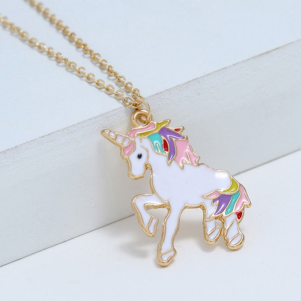 New Original Statement Enamel Unicorn Horse Kids Necklace Pendants Women Chain Collar Jewelry Accessories Free shipping