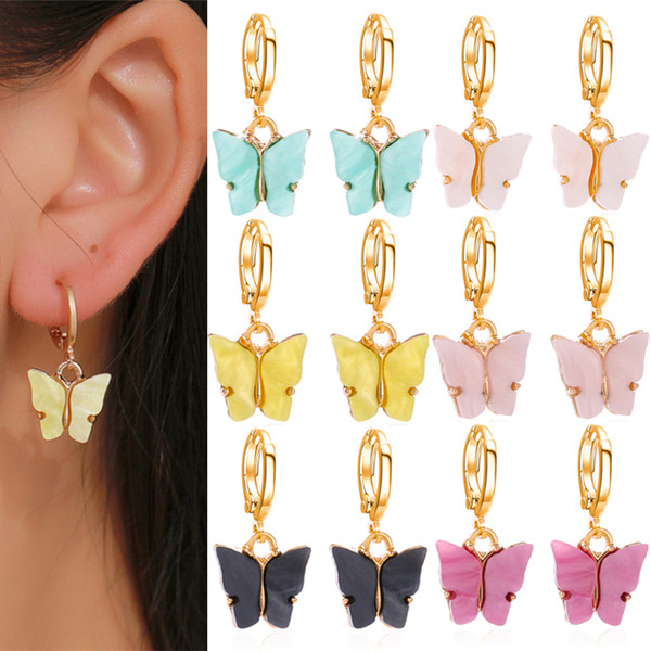 6 color Korean Butterfly Dangle Earring for Women Fashion Color Acrylic Drop earrings Luscious Boho jewelry Mujer Gifts JJ151