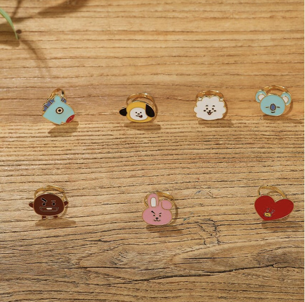 14pcs/lot free shipping bts bt21 metal ring