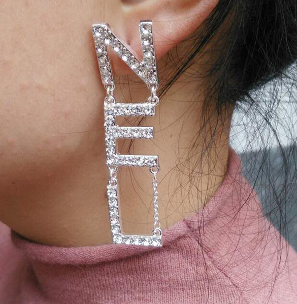 In Stock Hot Sale Designer Full Rhinestone Letter Tassel Earrings For Women Fashion Stud Earring Jewelry Gifts